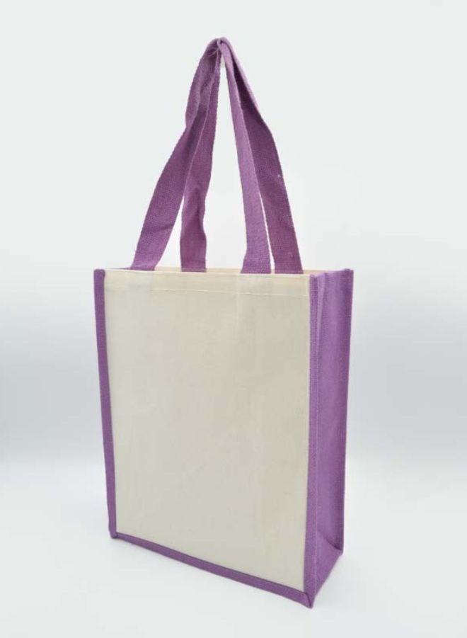 Fatio Set of 10 Purple Natural Jute and Cream Canvas Bags – Eco-Friendly and Durable Tote Bags - Image 1